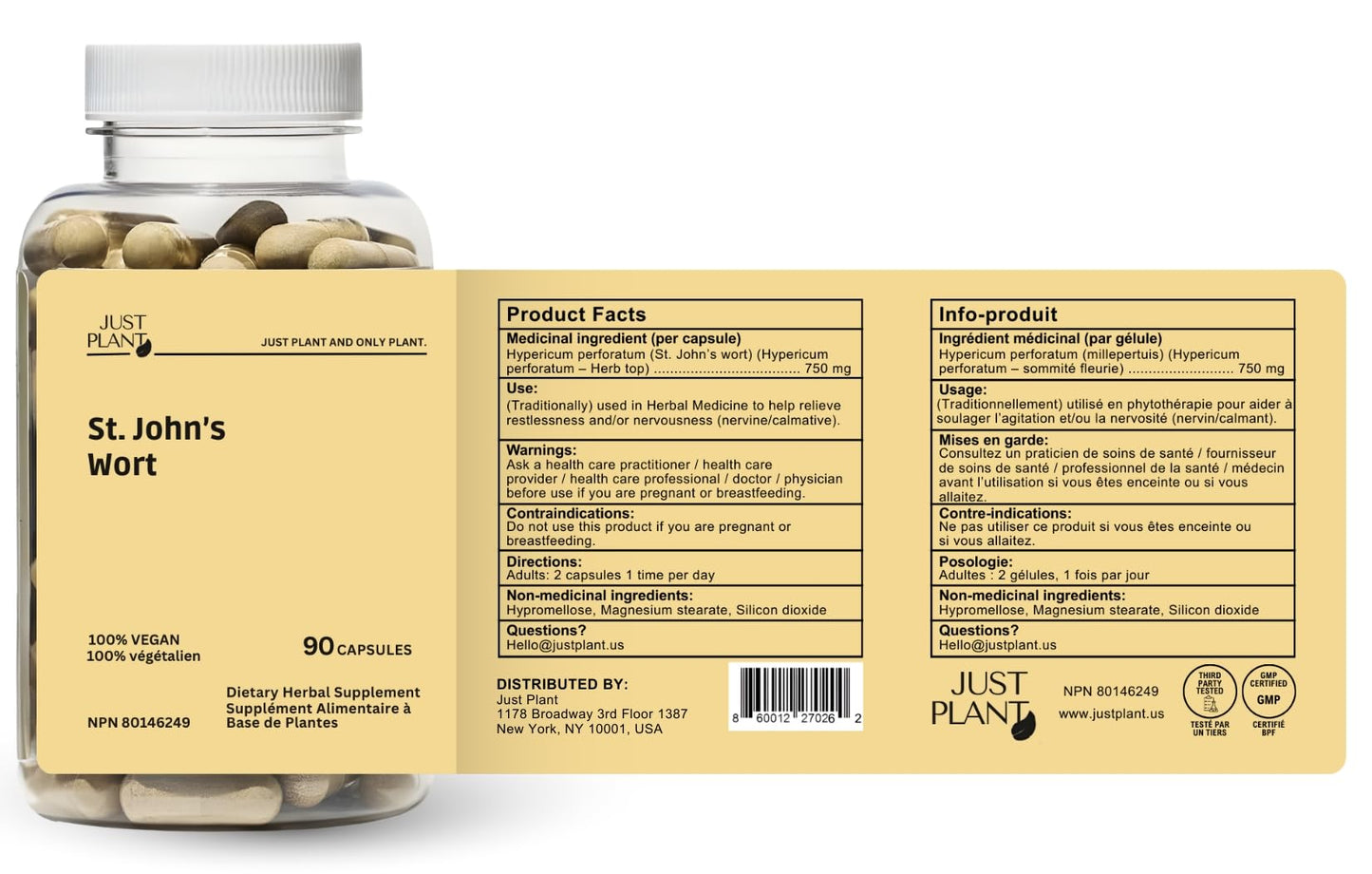 Just Plant St. John's Wort 750 mg Capsules 90 Count
