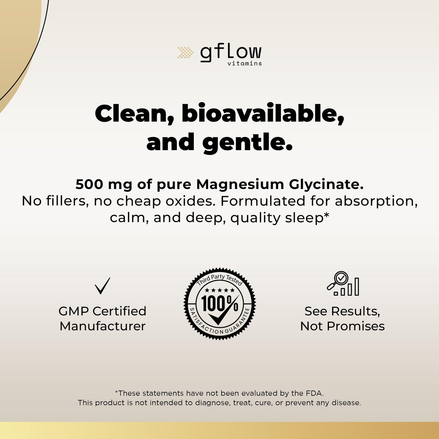 Gflow Vitamins Magnesium Glycinate Supplement for Calm and Sleep Capsules, 60 Count