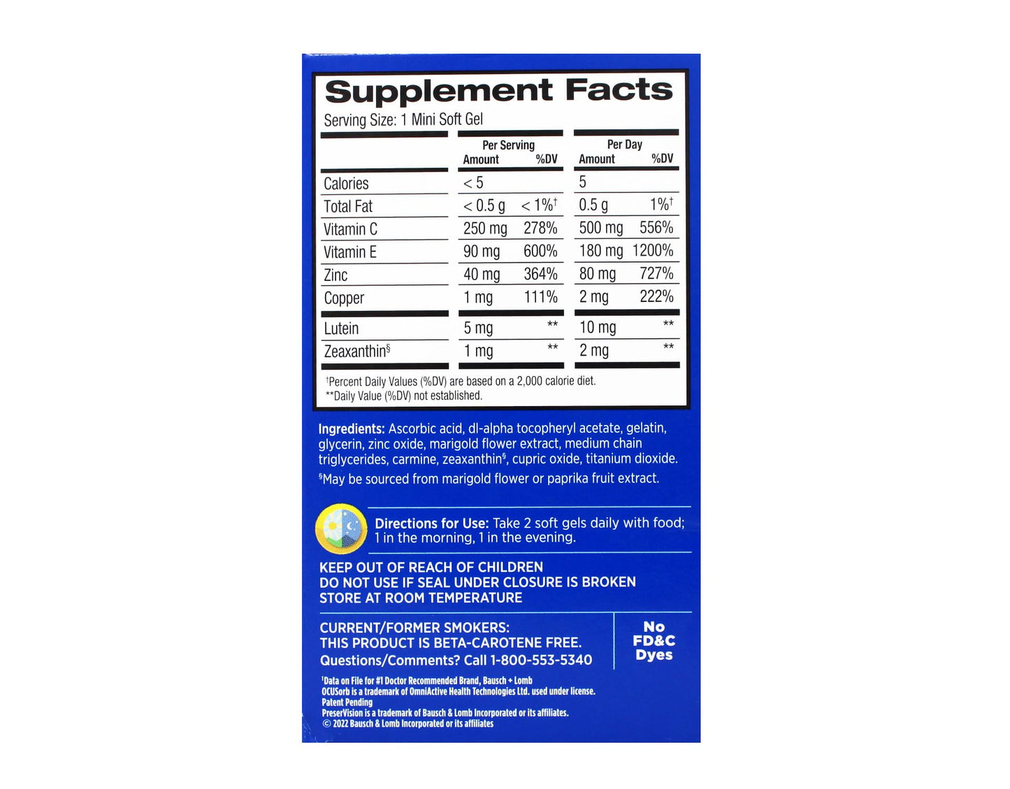 Bausch + Lomb PreserVision AREDS 2 Eye Vitamin & Mineral Supplement with OCUSorb, with Lutein & Zeaxanthin, mini Soft Gels, 180