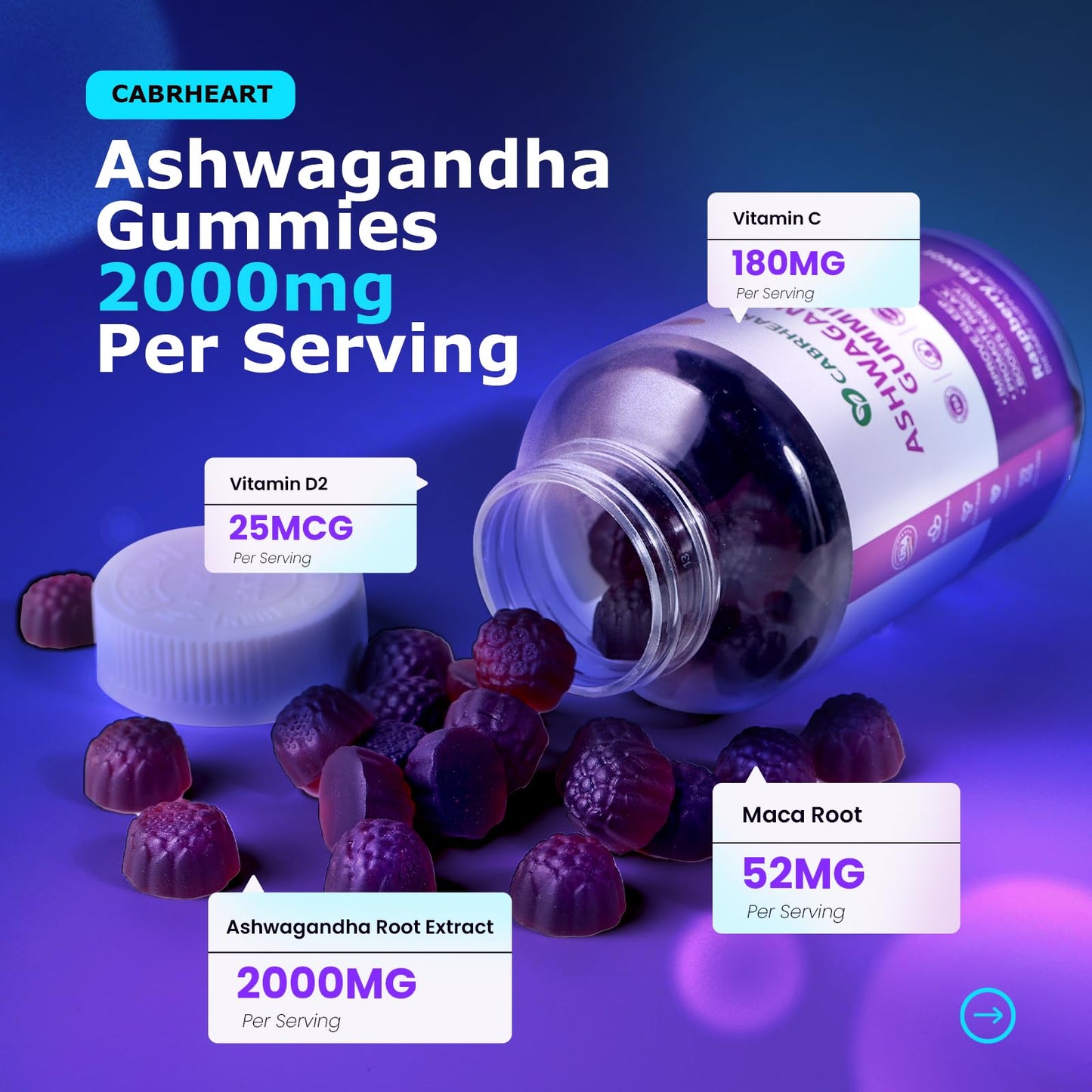 CABRHEART Ashwagandha Gummies 90 Count