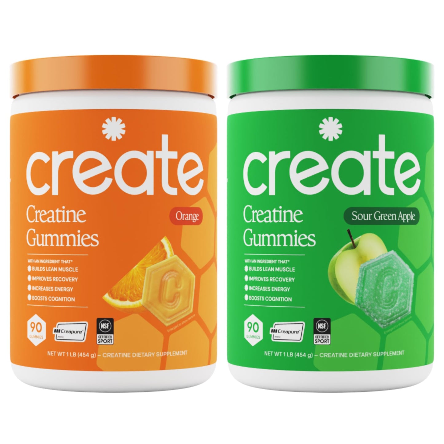 Create Creatine Monohydrate Gummies - Citrus Rush Duo - Sour Apple & Orange, 180 Count