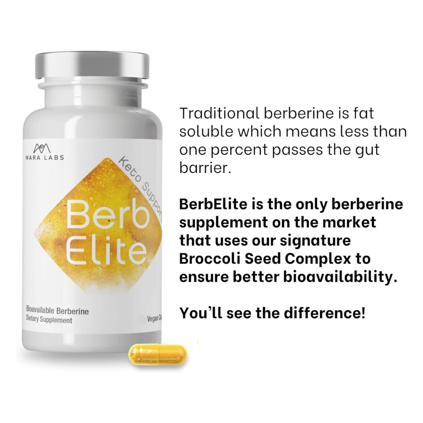 BrocElite Mara Labs BerbElite Berberine HCL & Broccoli Seed Complex 350mg Capsules, 30 Count
