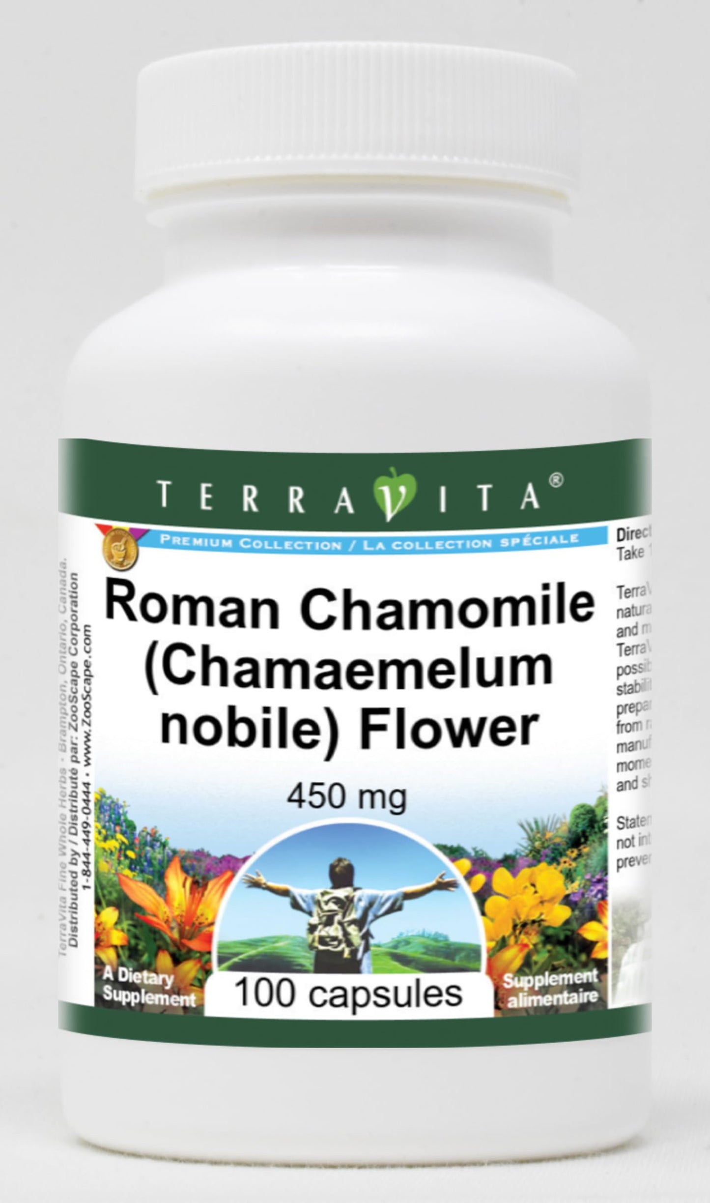 Terravita Roman Chamomile (Chamaemelum nobile) Flower 450 mg Capsule, 100 Count