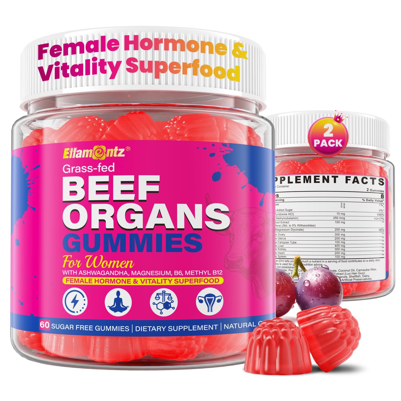 ELLAMENTZ Grass-Fed Beef Liver Gummies 120 Count
