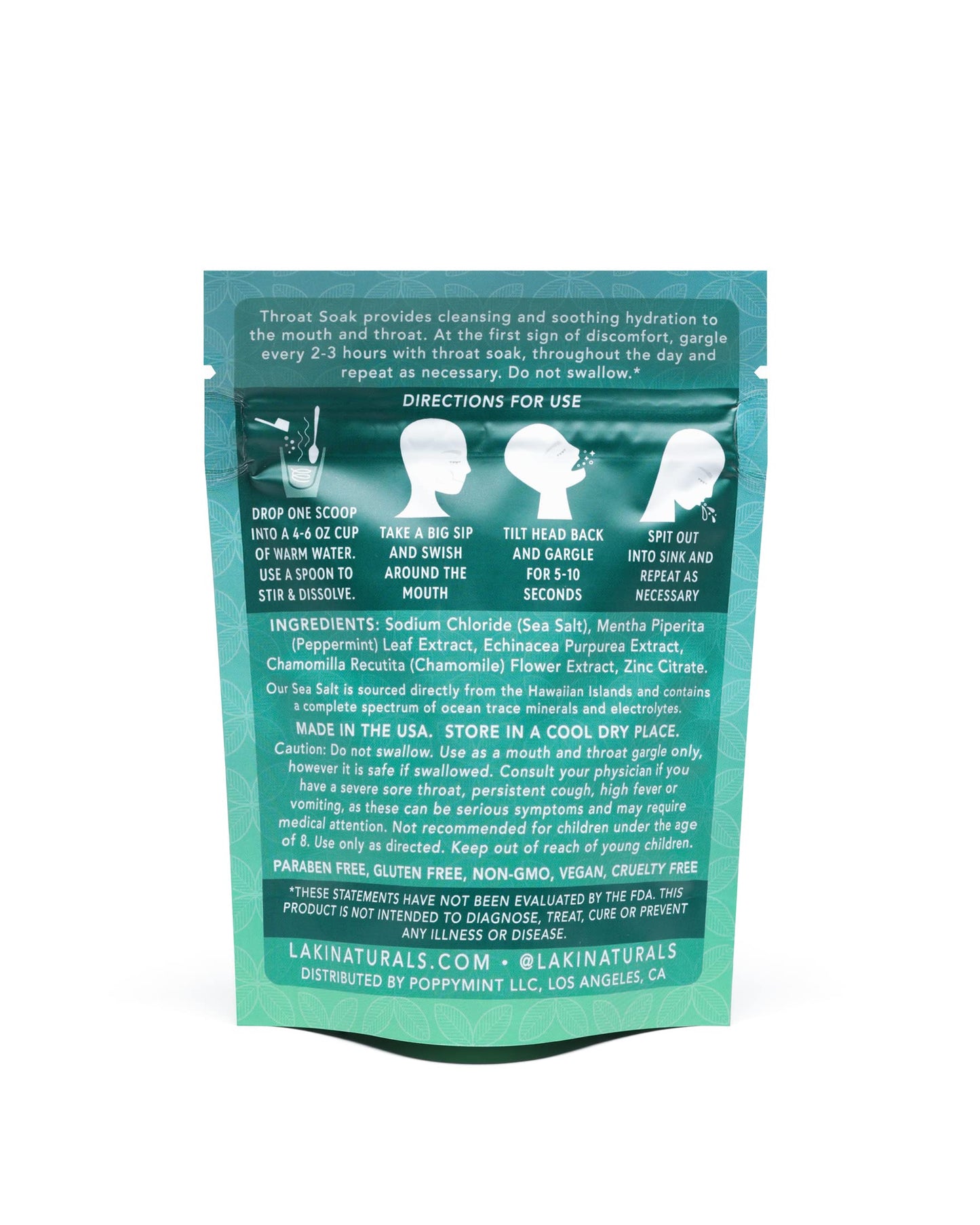 Laki Naturals Throat Soak, Echinacea & Mint, Natural Sore Throat Relief Powder 4.66 Ounce