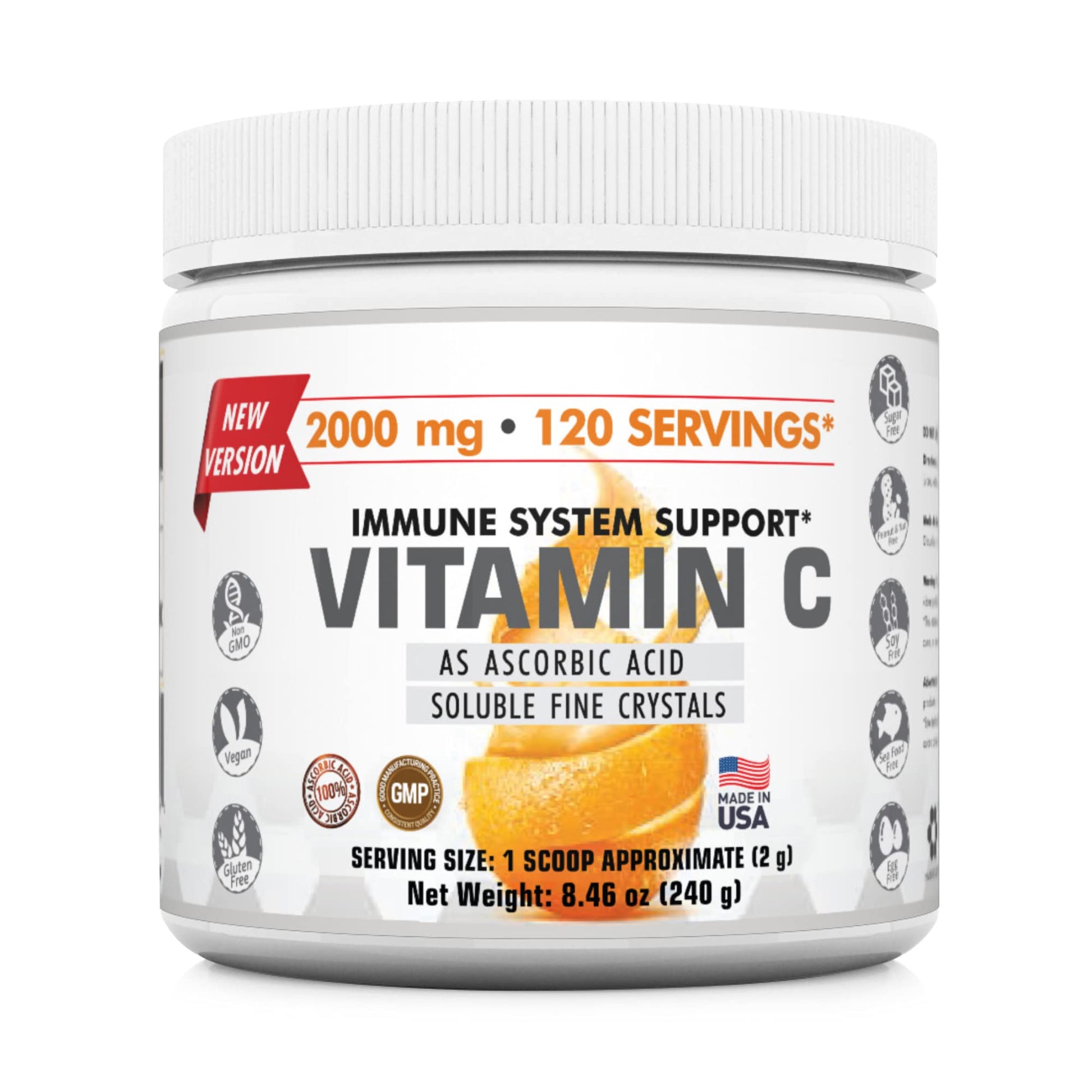 Immune Bio Green Cell Vitamin C High Potency 2000 mg Capsules, 120 Count