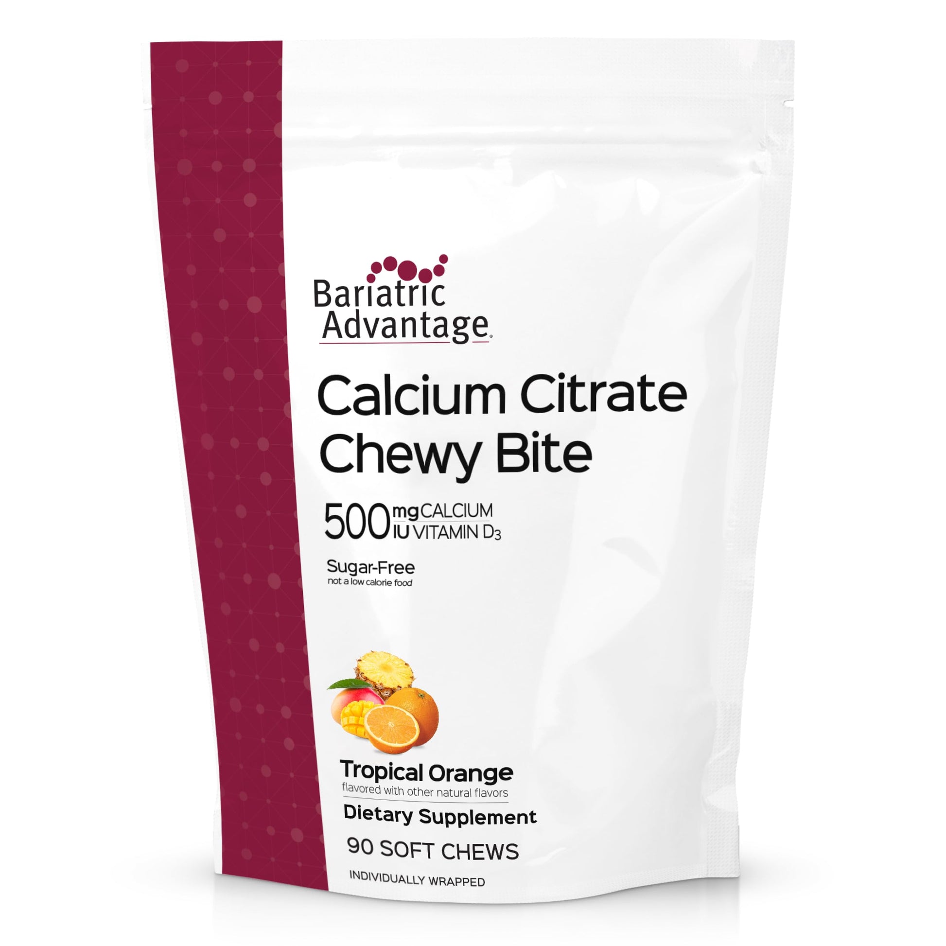 Bariatric Advantage Calcium Citrate Chewy Bites 500 mg Vitamin D3 Gummy 90 Count