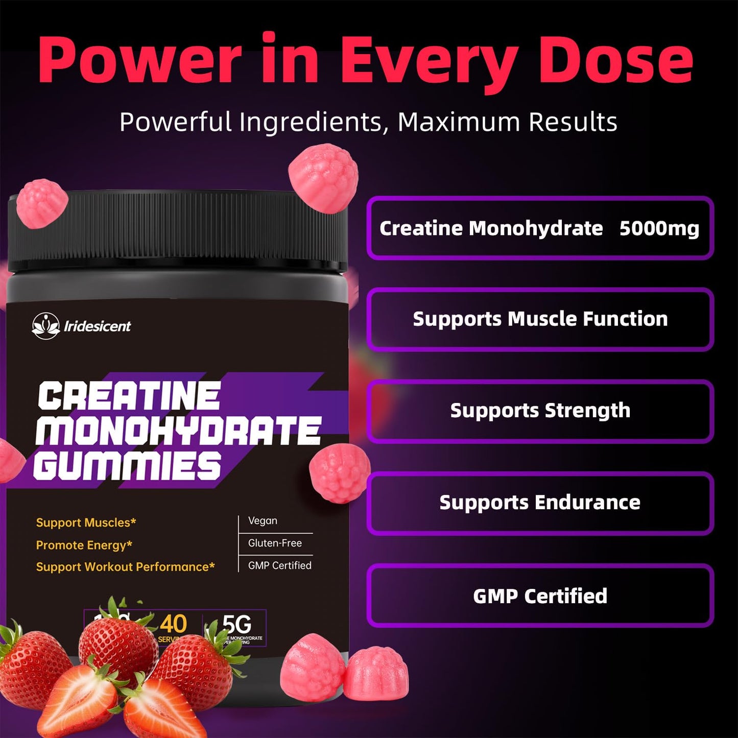 IRIDESICENT Creatine Gummies 5000mg 120 Count