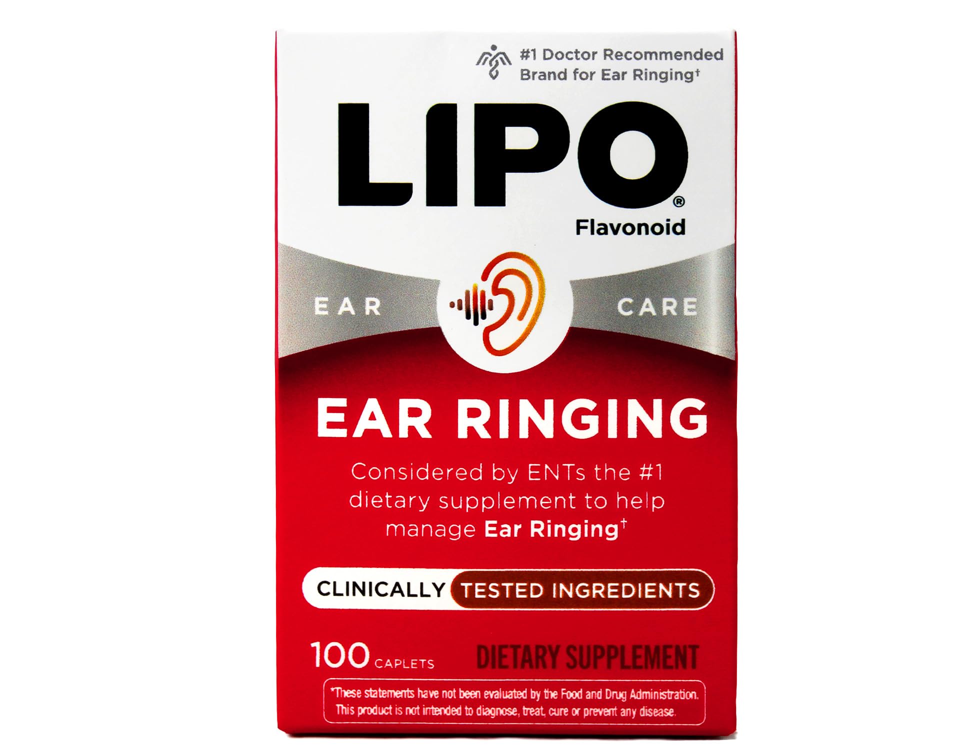 Lipo-Flavonoid Dietary Supplement Caplets for Ear Ringing 100 Count