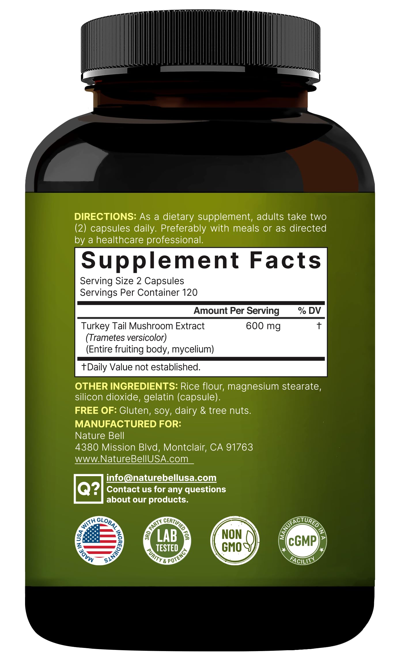 NatureBell Turkey Tail Mushroom Extract Capsule, 600mg Per Serving, 240 Count