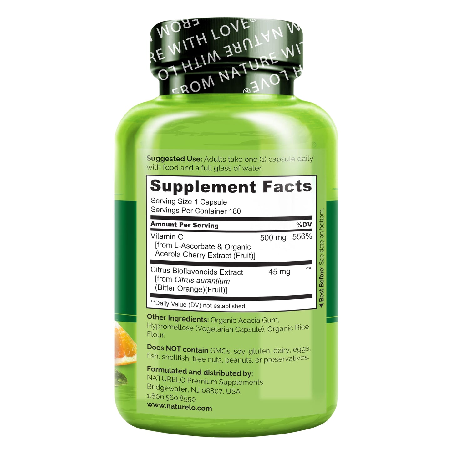 NATURELO Vitamin C with Organic Acerola Cherry Extract and Citrus Bioflavonoids 360 Capsules