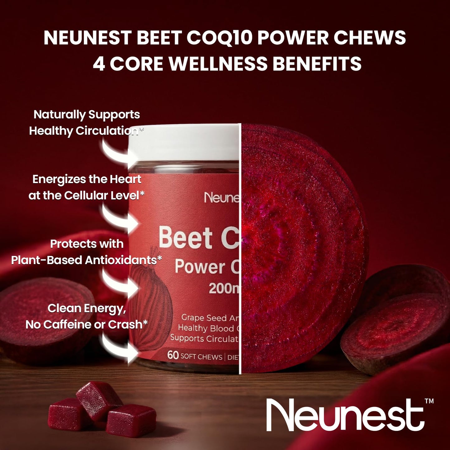 NEUNEST Beet Root CoQ10 Caplets, 60 Count