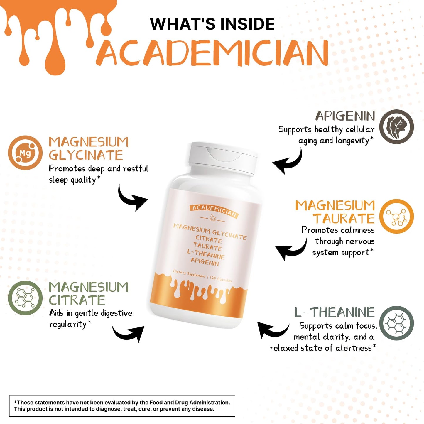 ACADEMICIAN Magnesium Citrate Capsules with Magnesium Glycinate, Magnesium Taurate, L-Theanine, Apigenin - 120 Capsules
