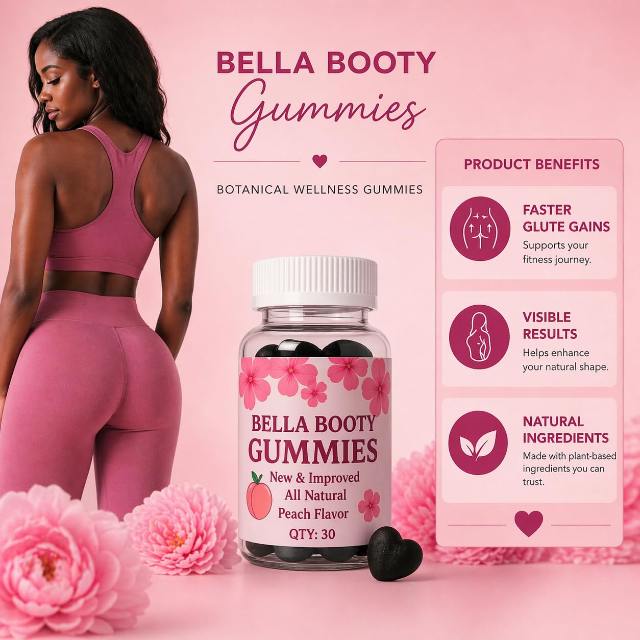 Bodied by Bella Butt Gummies 1 Count – Natural Booty Gummies & Butt Enhancer for Glutes, Hips & Curves with Maca & Aguaje