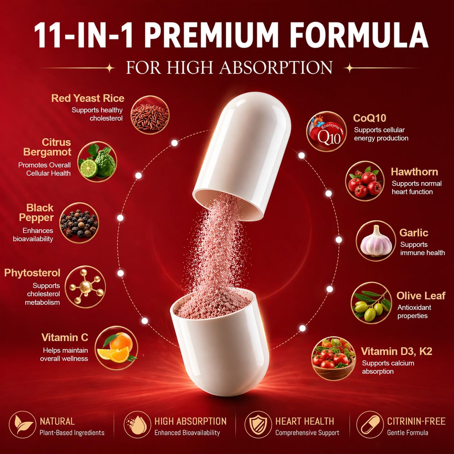 Femmetra Red Yeast Rice 1200mg with CoQ10 Capsule, 120 Count