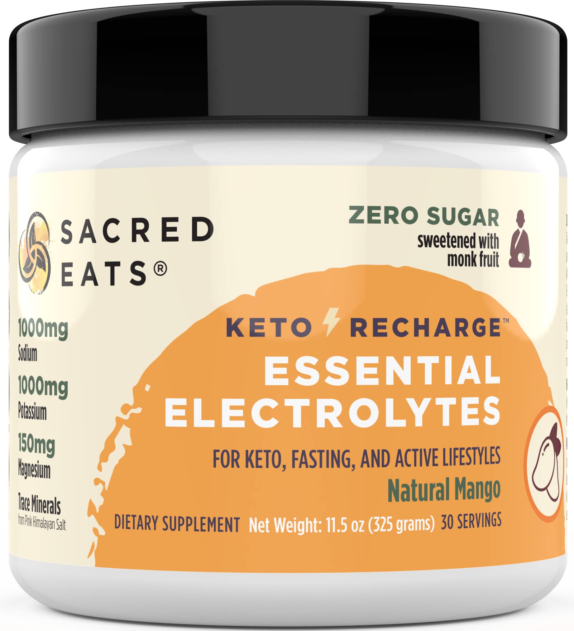 Sacred Eats Keto Electrolyte Powder & Hydration Supplement Natural Mango 11.5 Ounce