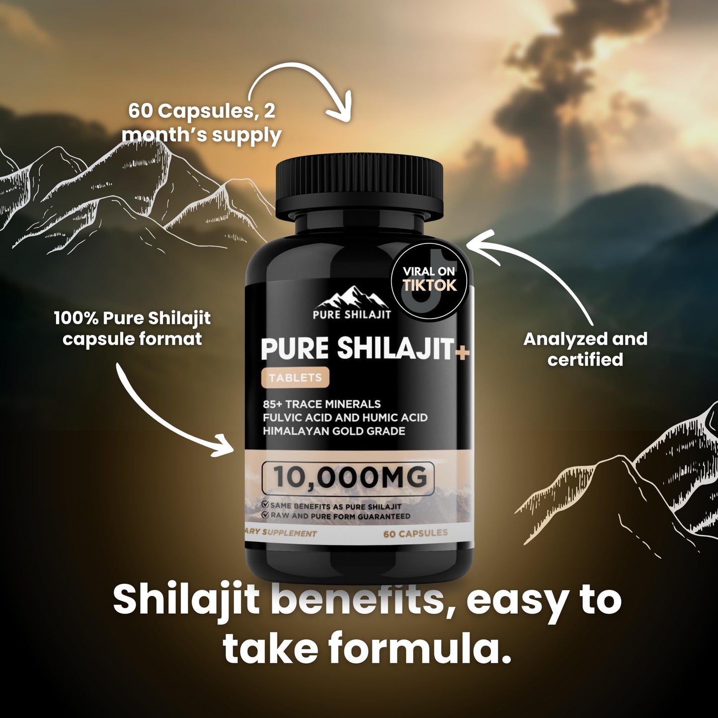 Pure Himalayan Shilajit Shilajit Capsules + Resin, 2 Count