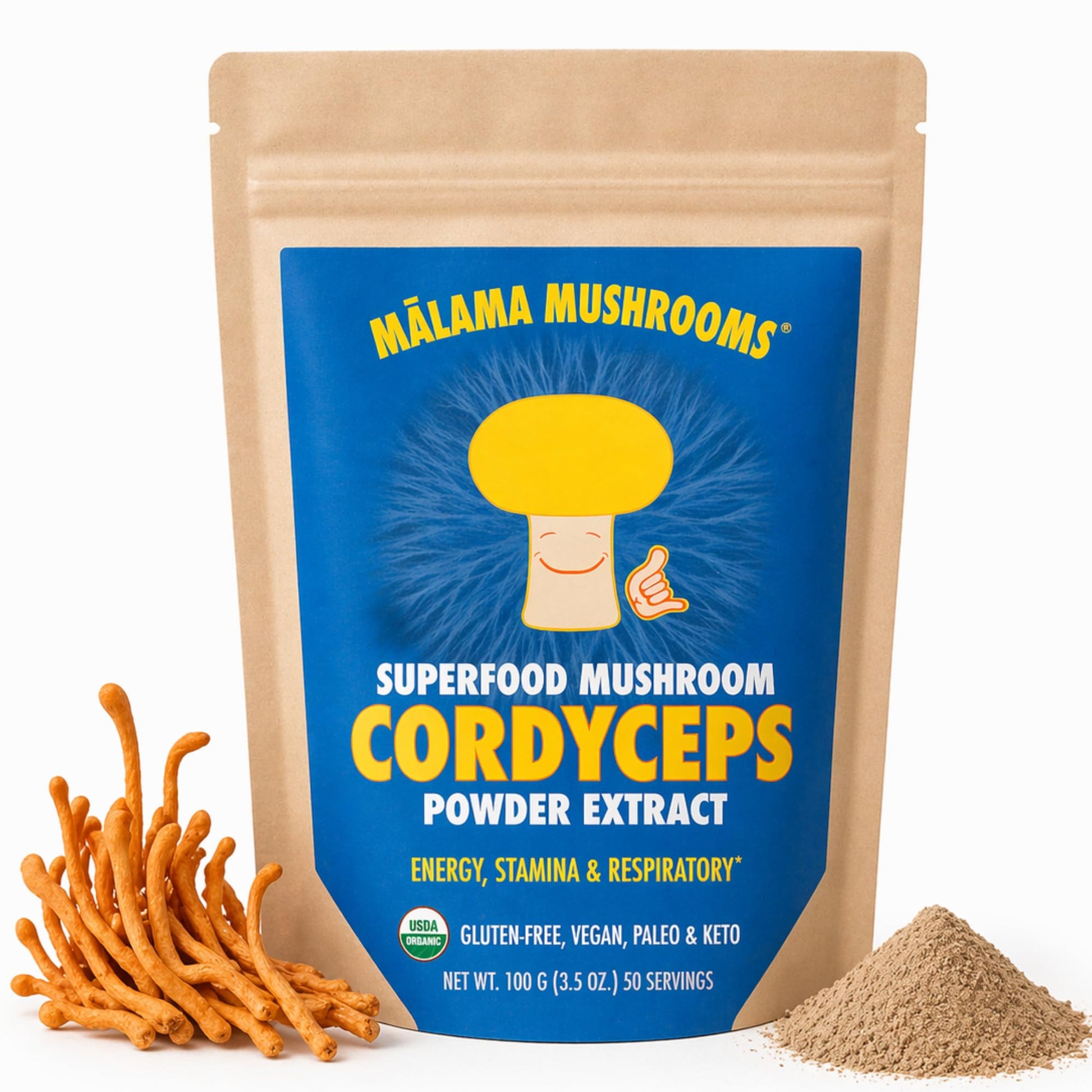Malama Mushrooms Cordyceps Extract Powder, 3.5 oz