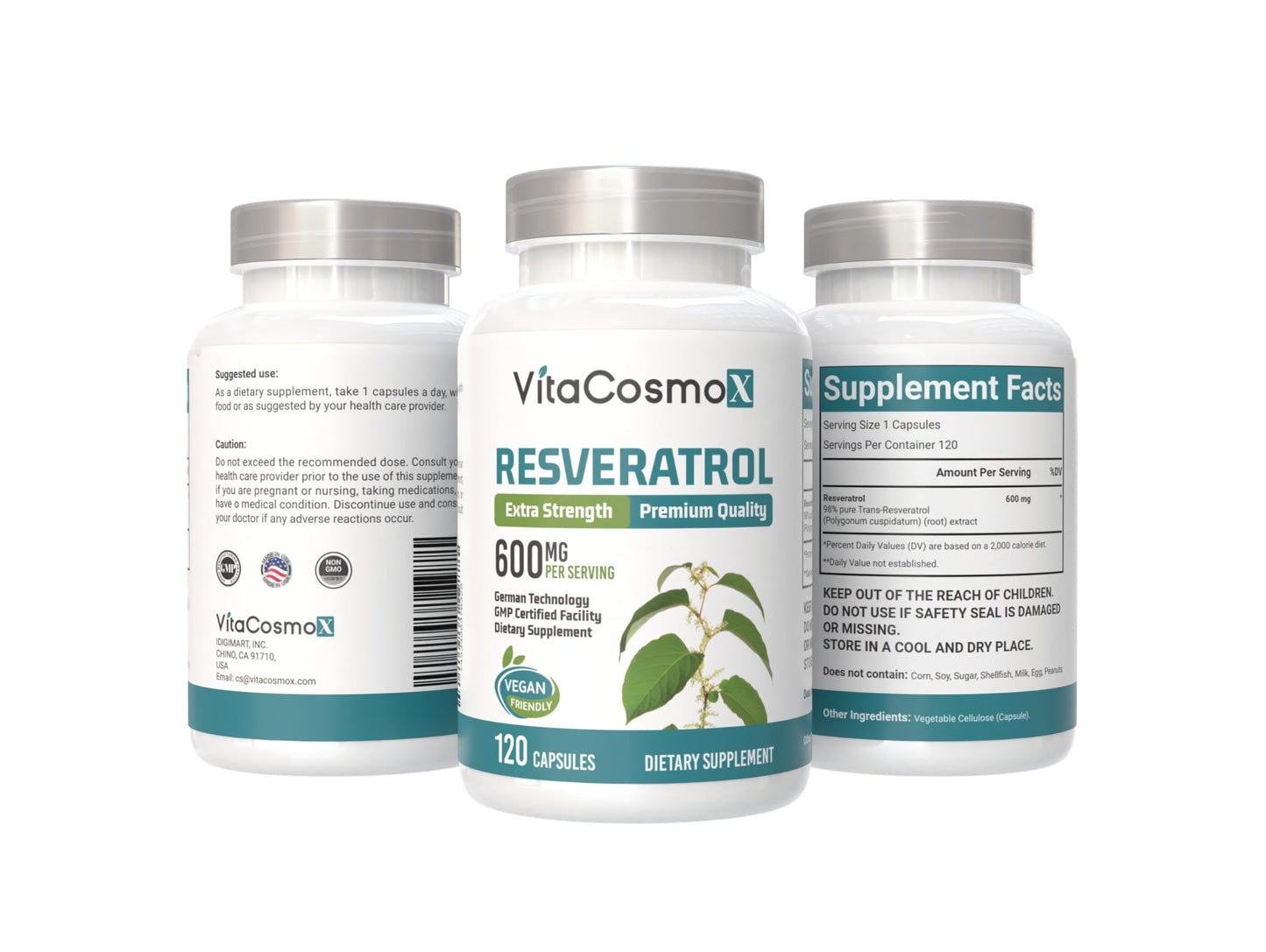 VitaCosmoX Resveratrol Supplements Capsules 120 Count