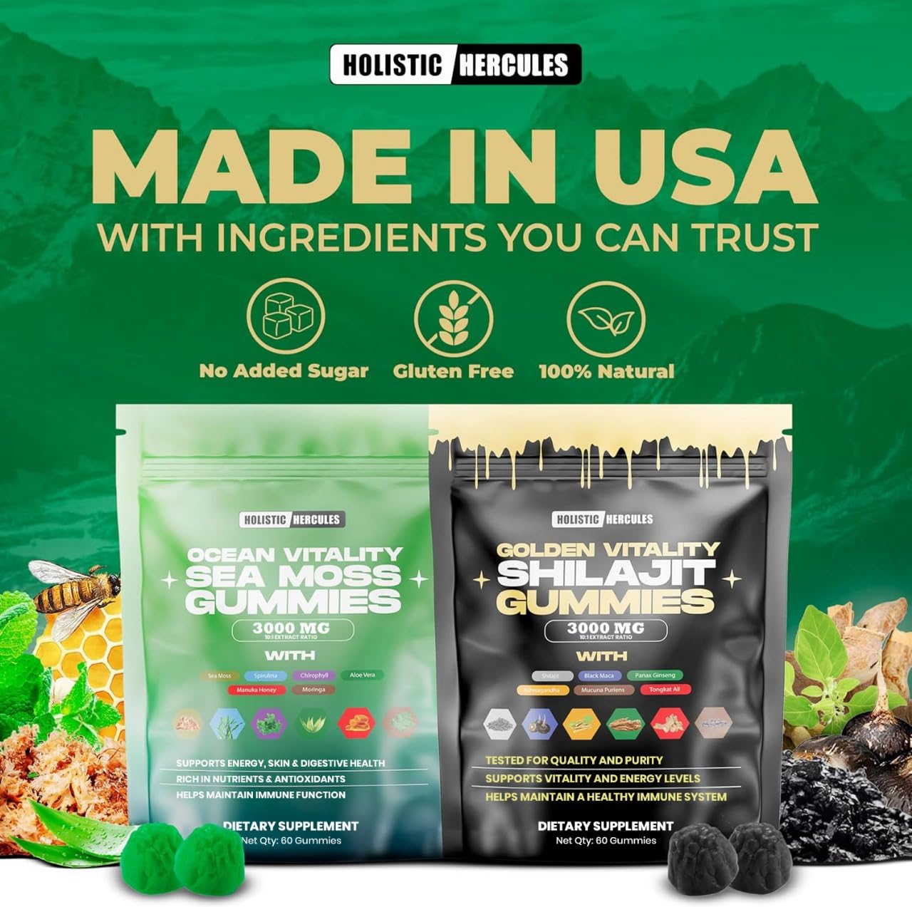 Holistic Hercules Sea Moss & Pure Himalayan Shilajit Gummies Gold, 120 Count