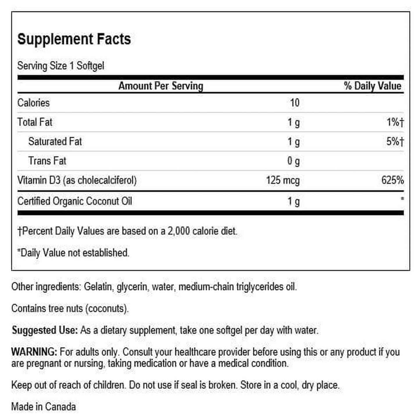 Swanson Vitamin D-3 Softgels (125mcg), 120 Count