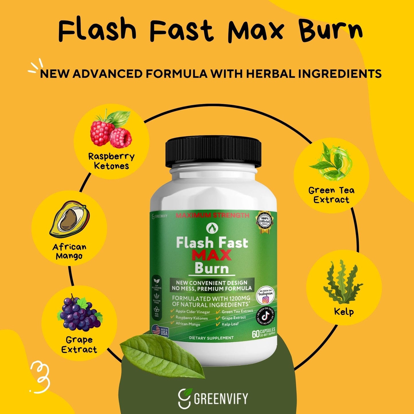 GREENVIFY Flash Fast Max Burn Dietary Supplement Capsule, 60 Capsules