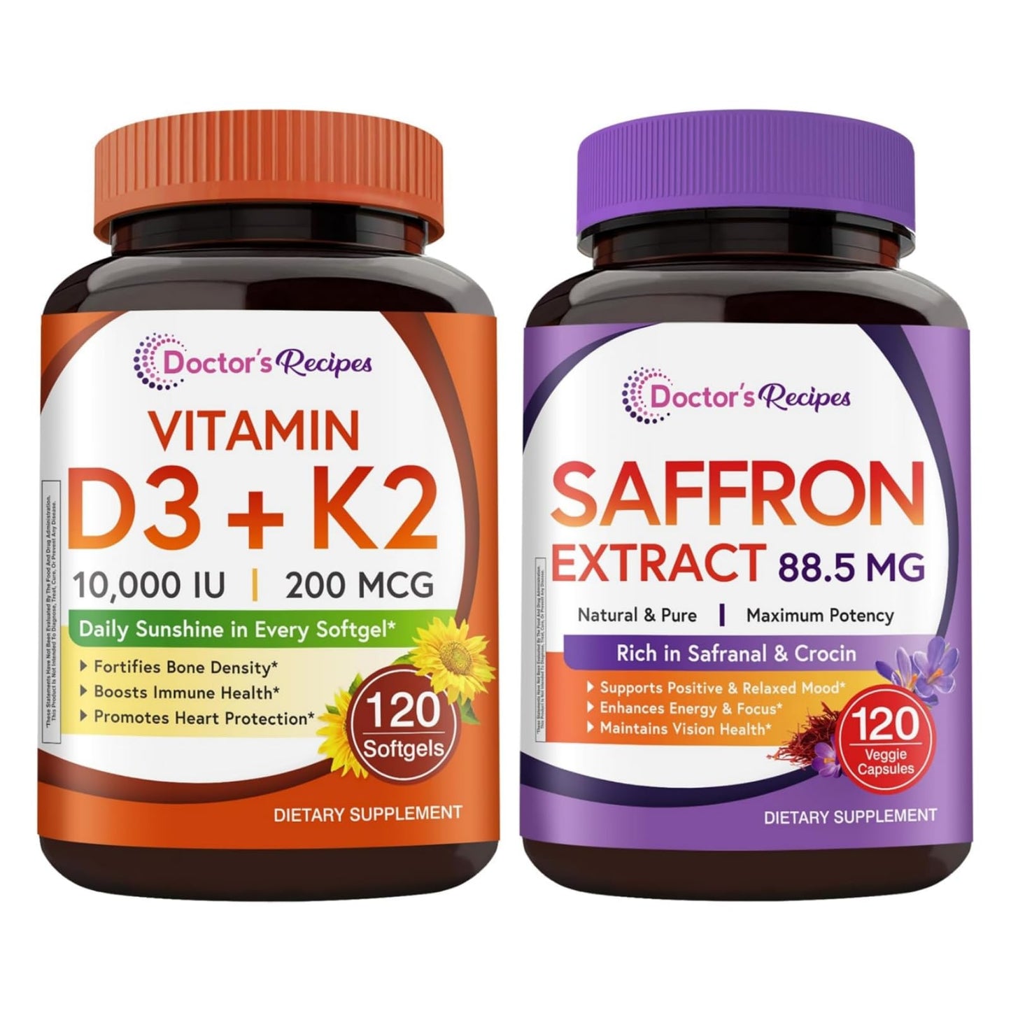 Doctor's Recipes Vitamin D3 K2 + Saffron Bundle Softgels & Capsules 240
