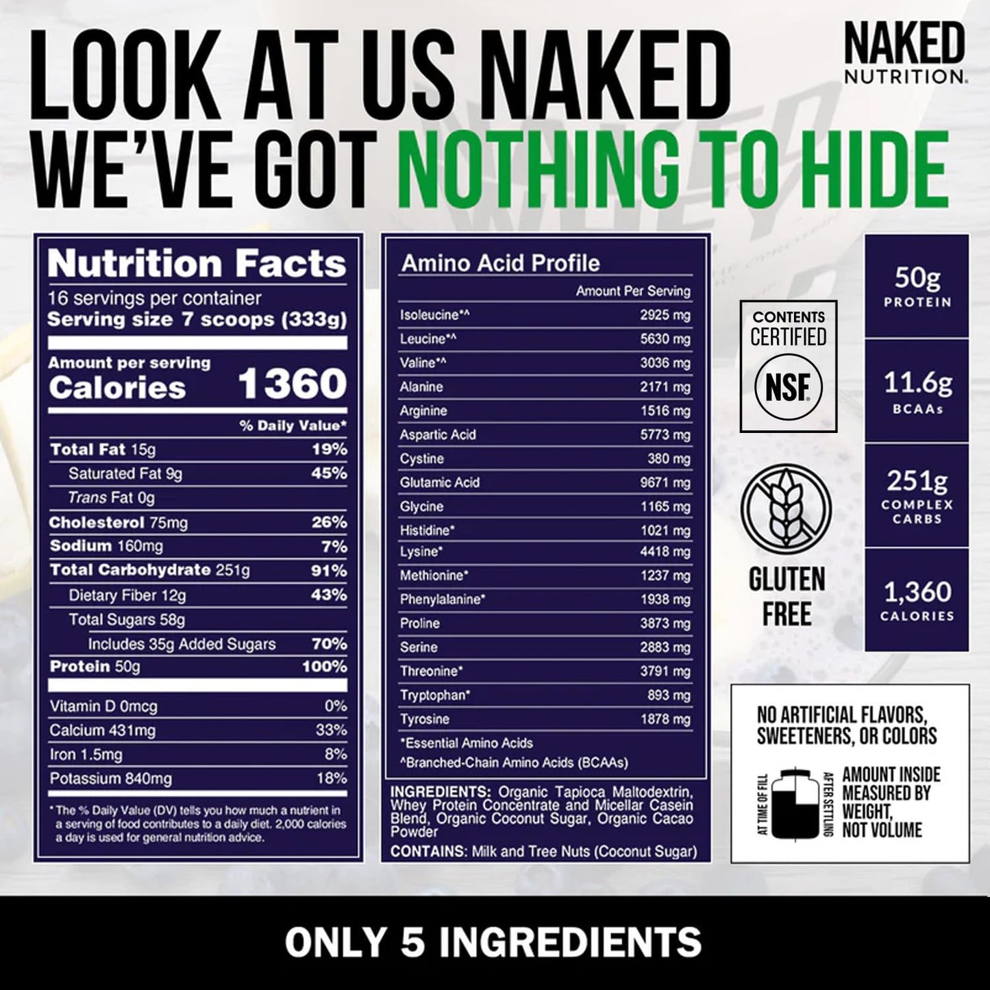 NAKED Chocolate Mass Gainer Protein Powder, 12 lb, 192 Servings
