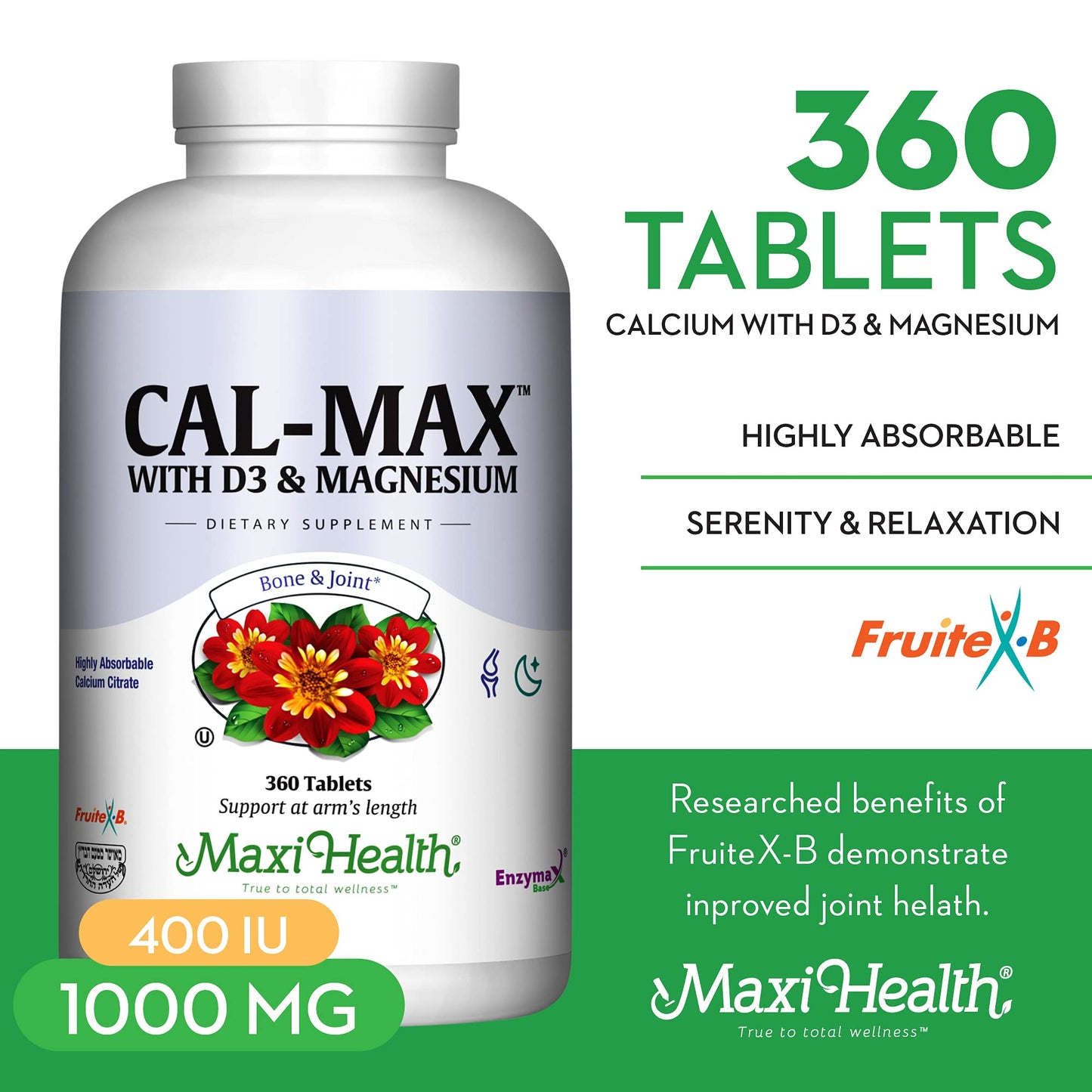 Maxi Health Calcium Magnesium Supplement with Vitamin D3 and Boron, 360 Tablets