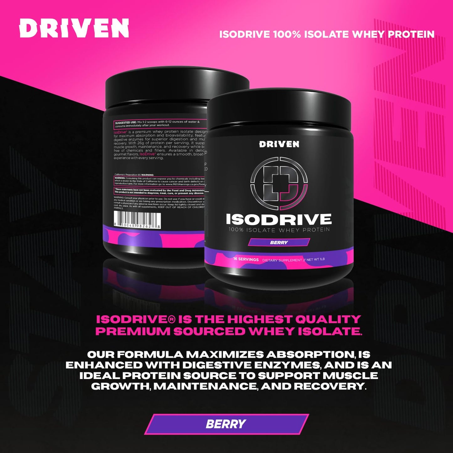 Driven Nutrition ISODRIVE Premium Whey Isolate Powder, 16 Servings