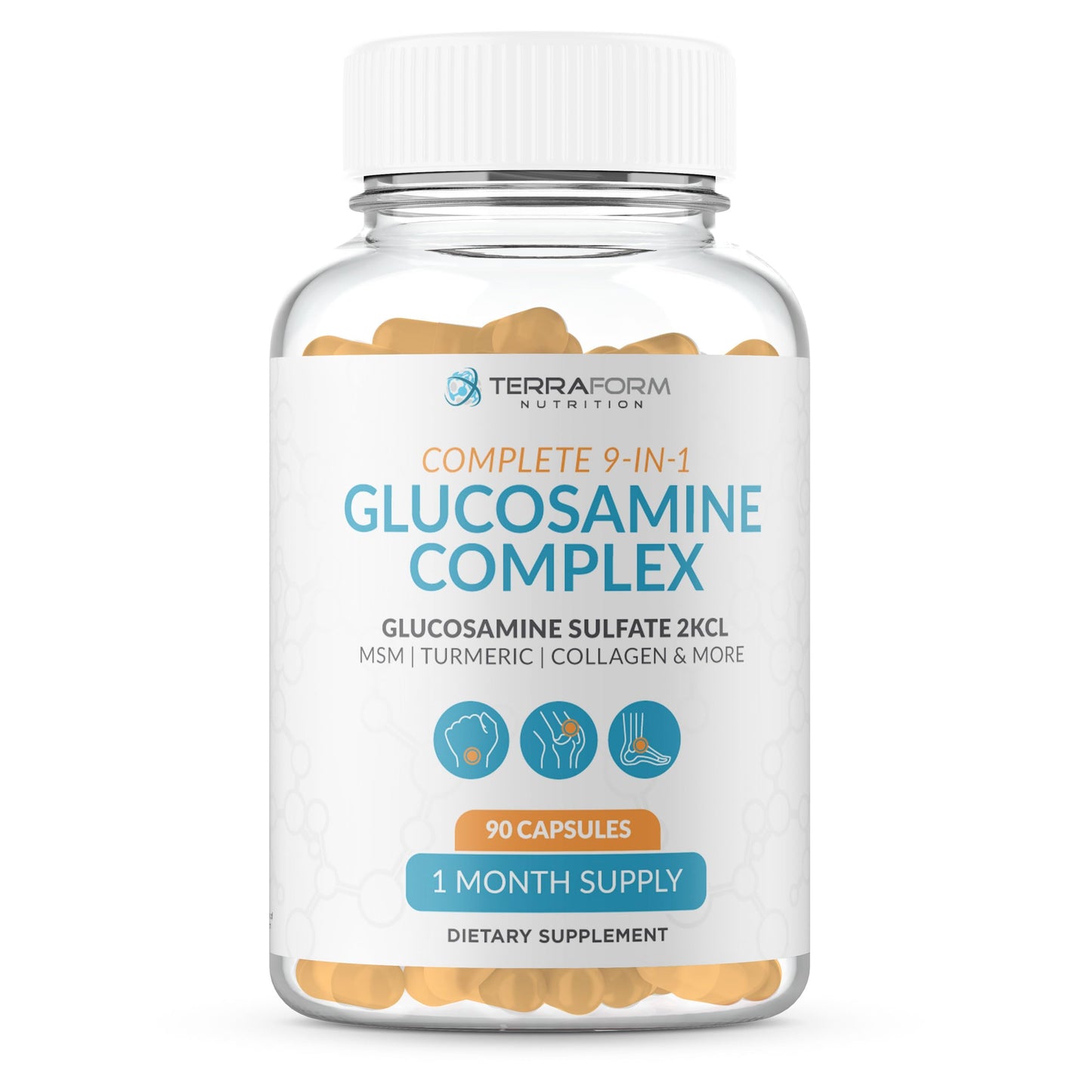 TerraForm Nutrition Glucosamine Complex with MSM, Turmeric & Collagen Capsules, 90 Count