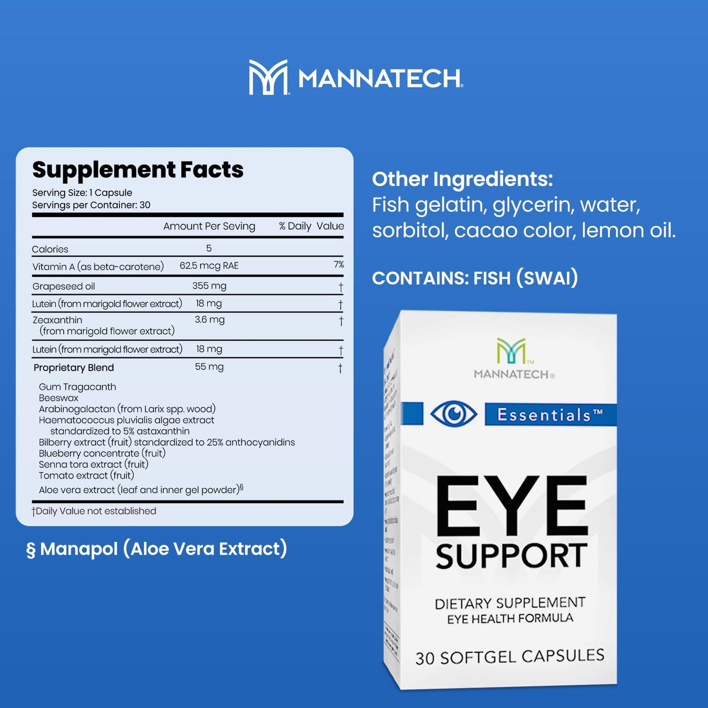 Mannatech Eye Care Supplement Capsule with Lutein & Zeaxanthin, 30 Count