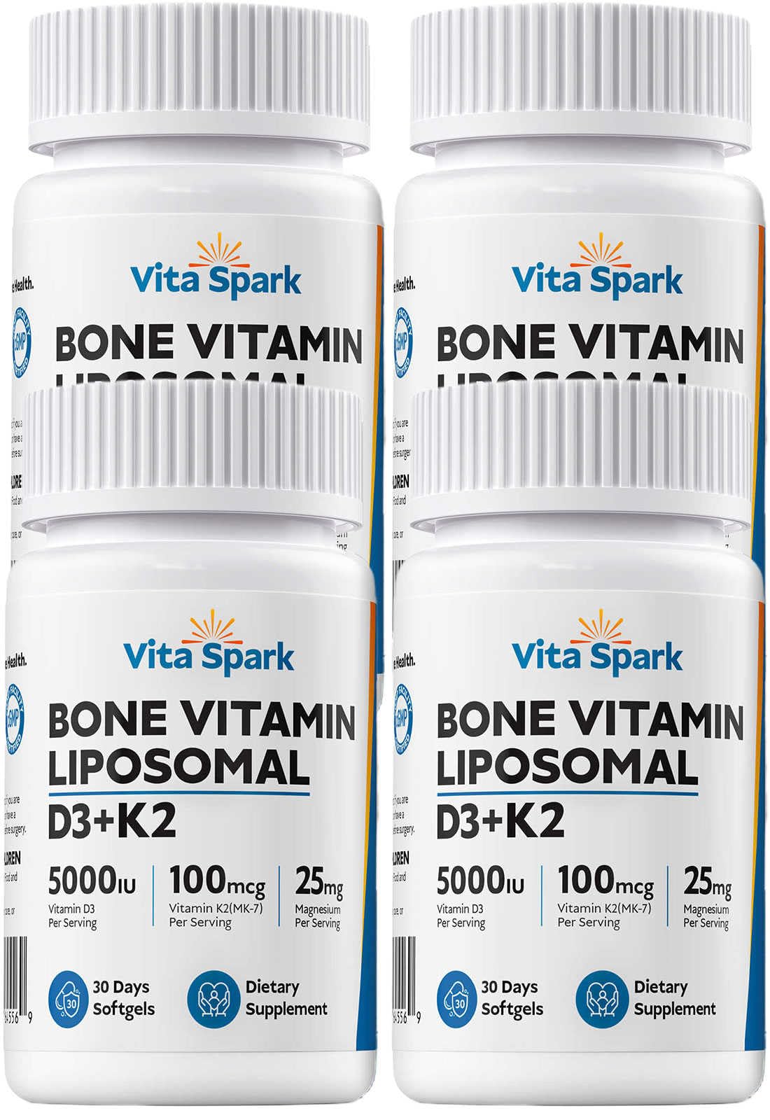 Vita Spark Vitamin D3 K2 Liposomal Bone Vitamins Supplement 5000IU D3, 100mcg K2 MK7 & Magnesium Softgel 120