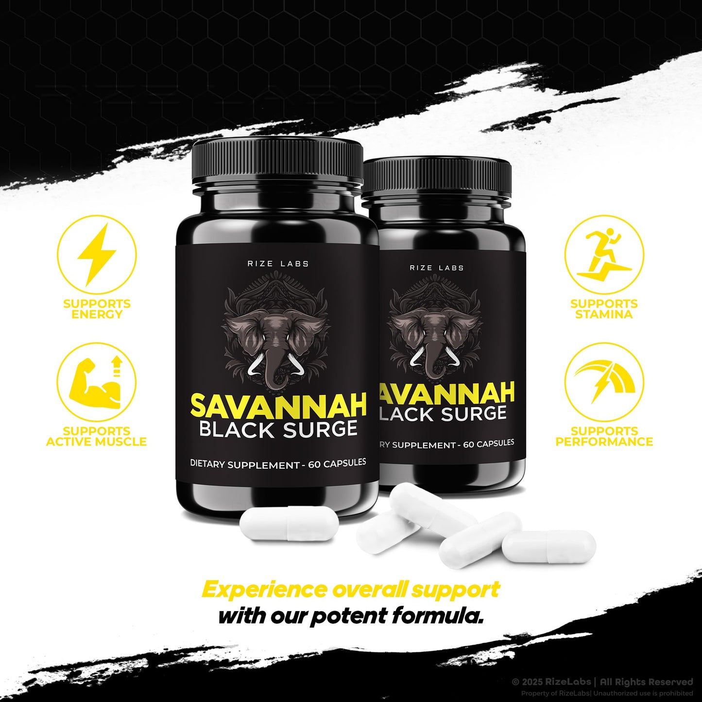 Rize Labs Savannah Black Surge Capsules, 180 Count