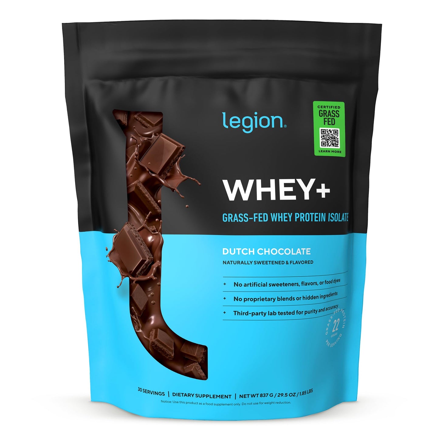 LEGION Whey+ Protein Isolate Powder, Chocolate, 30 Servings