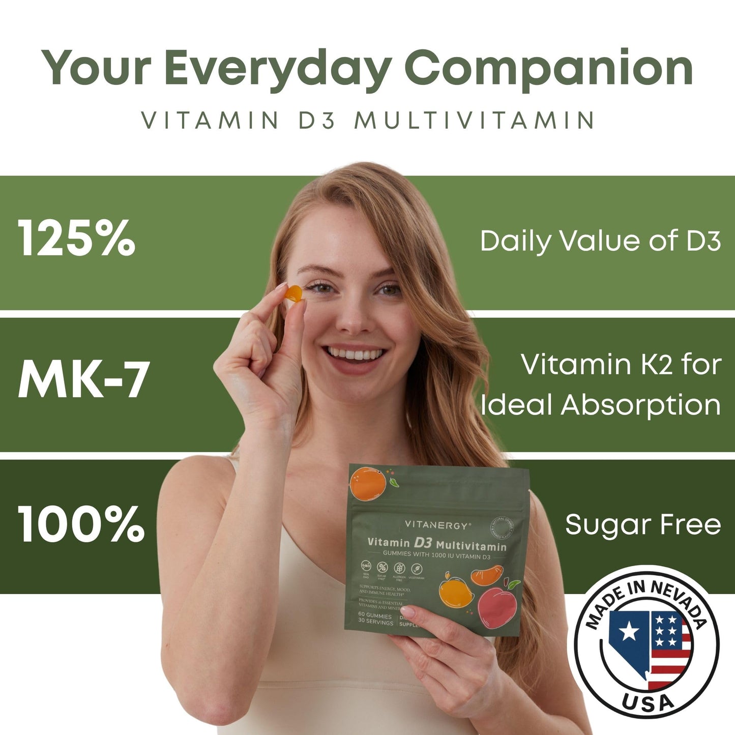 Vitanergy Women's Multivitamin Gummies D3 K2, Sugar-Free, 60 Count