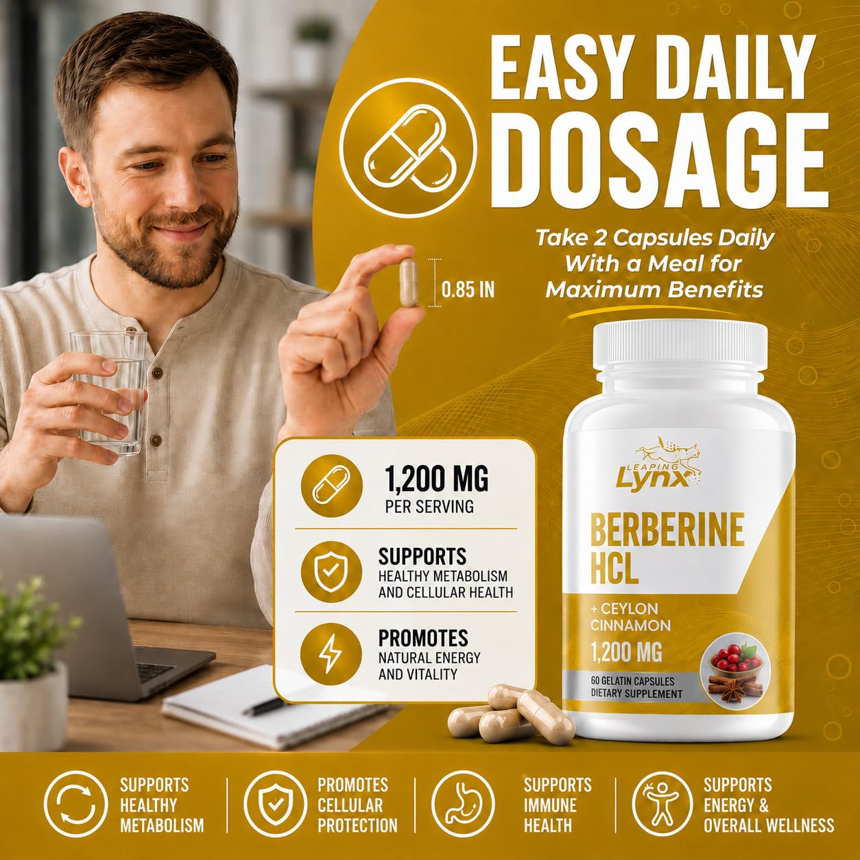 Leaping Lynx Berberine HCl 1200mg Capsule 60 Capsules