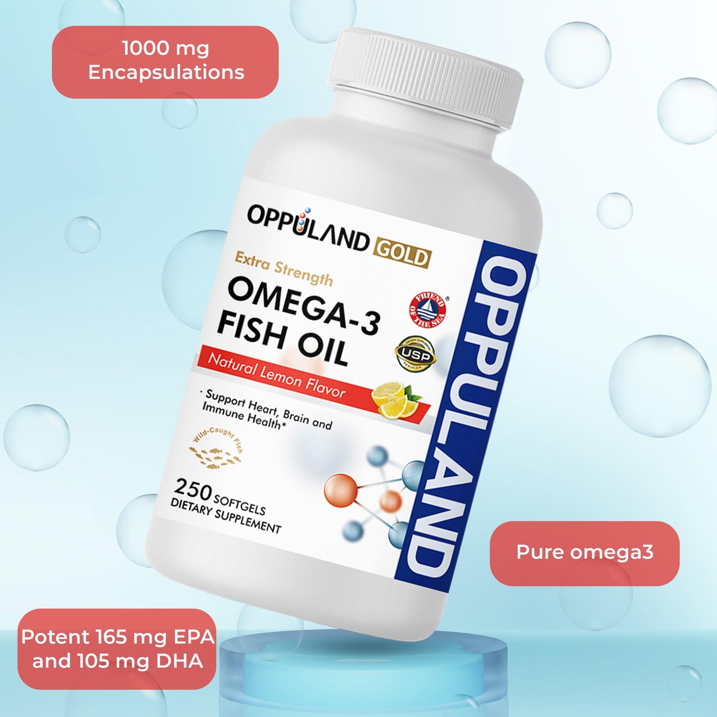 Oppuland Omega 3 Fatty Acids Fish Oil Supplement Softgels 250