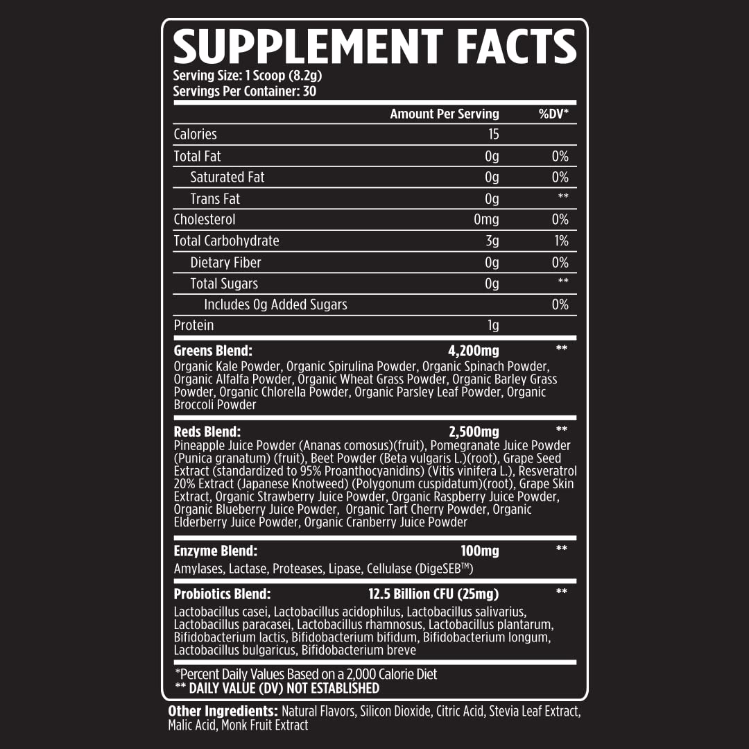 VMI Sports Greens + Reds Advanced Superfood Immunity and Gut Health Enzymes & Probiotics Powder, 8.68 Ounce