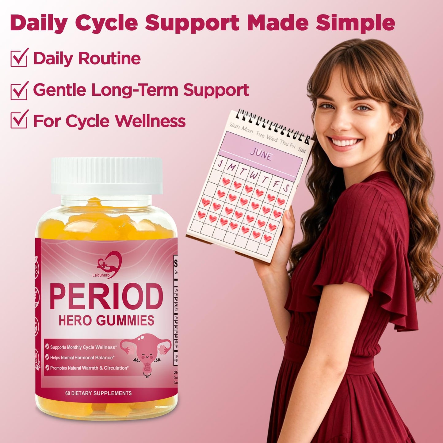 Laicuherb Period Hero Gummy for Women, PMS Support, 60 Count