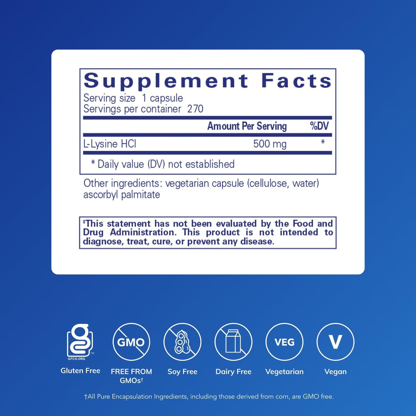 Pure Encapsulations L-Lysine Capsules 270 Capsules