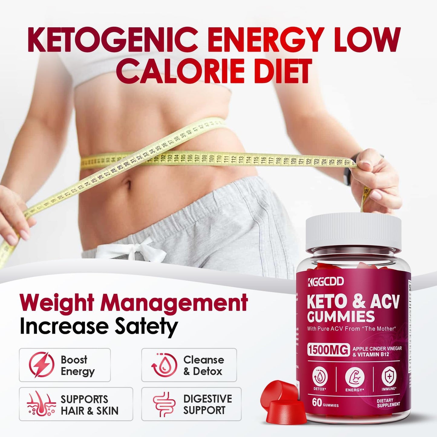 KGGCDD Keto ACV Gummies 1500MG, 60 Count