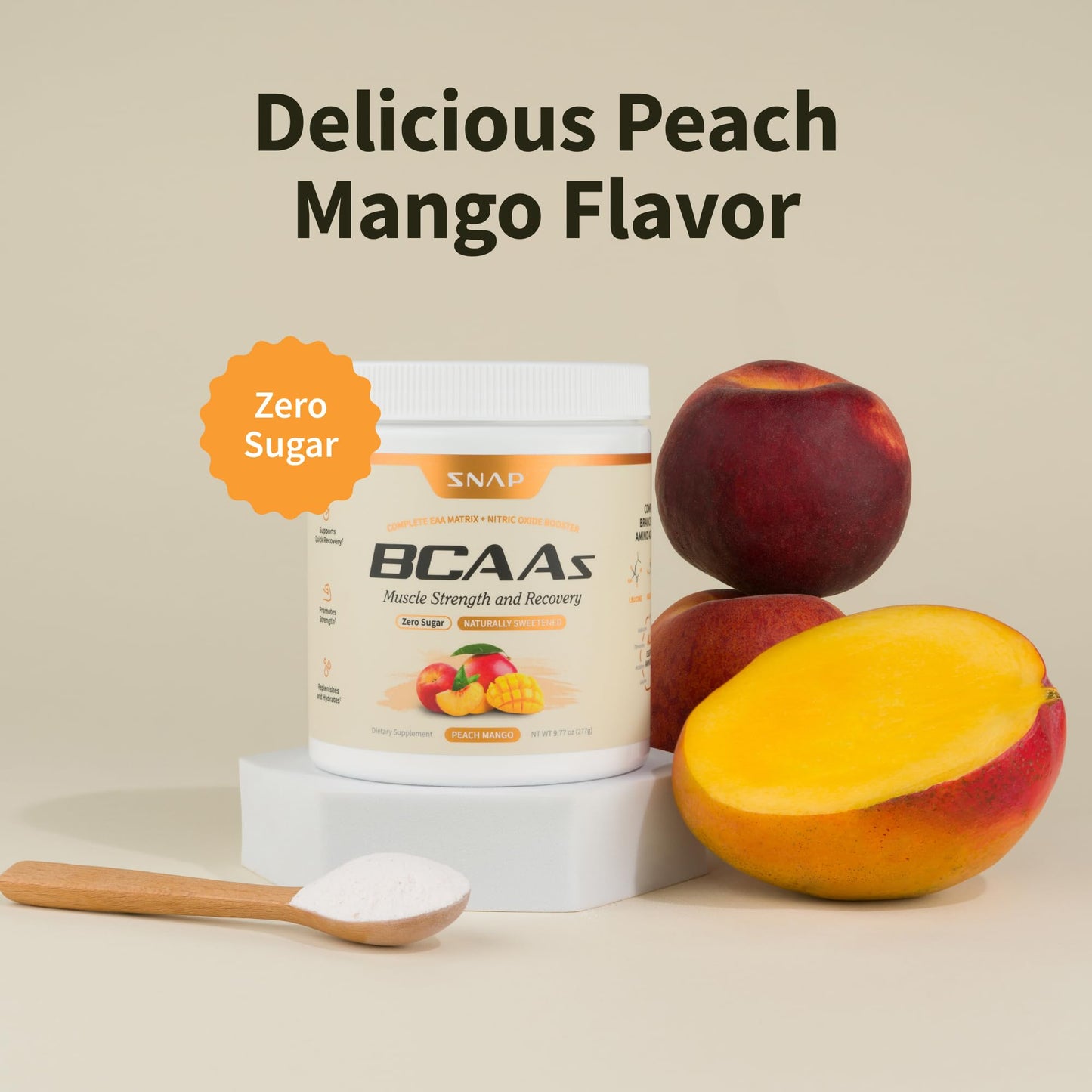 Snap Supplements BCAA Powder Essential Amino Acids, Peach Mango, 9.42 Ounce