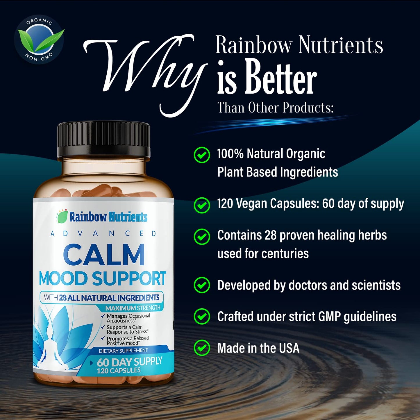 Rainbow Nutrients, LLC 28 in 1 Calm Mood Support Supplement Capsule, 120 Capsules