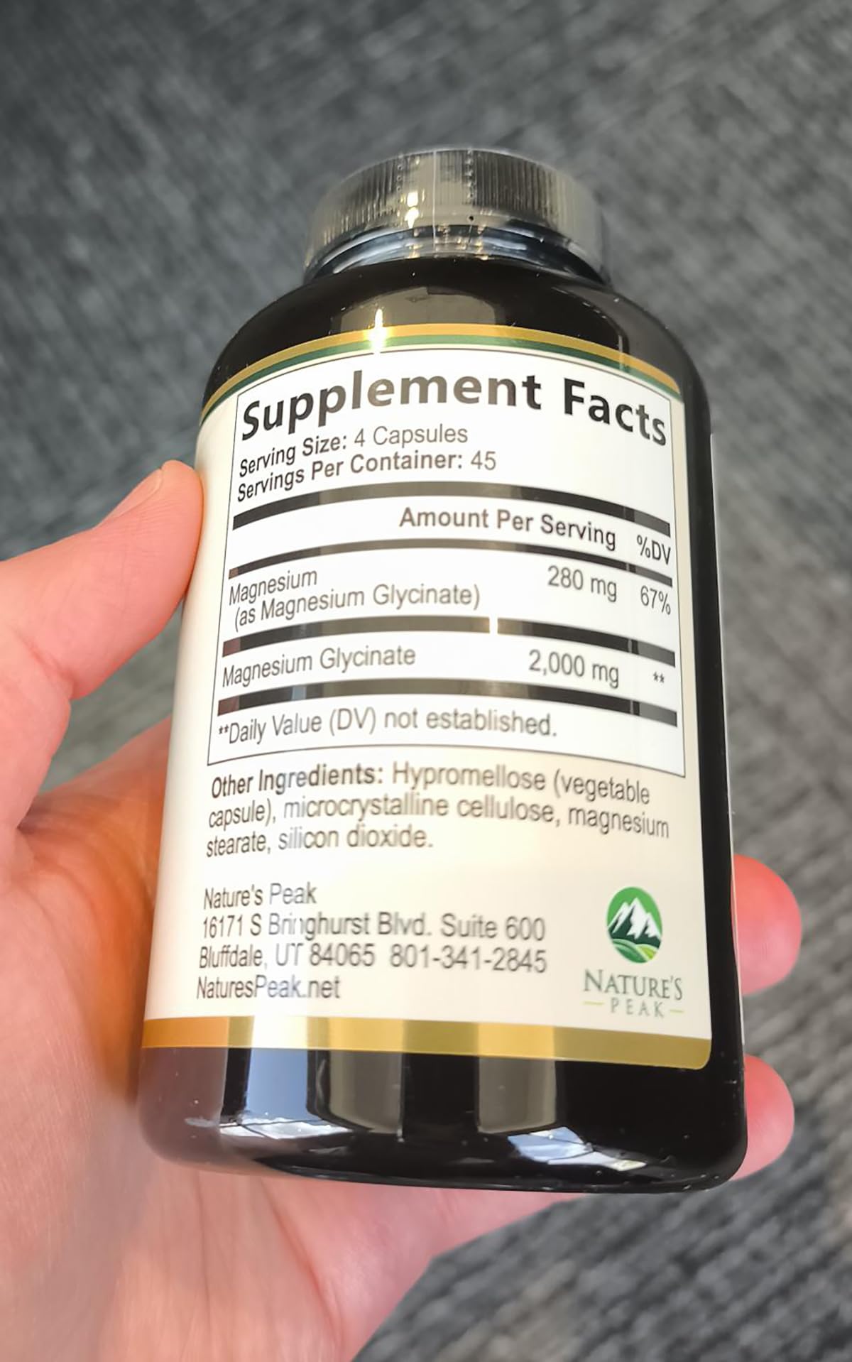 Nature's Peak Magnesium Glycinate 2000mg Per Serving Capsule, 180 Capsules
