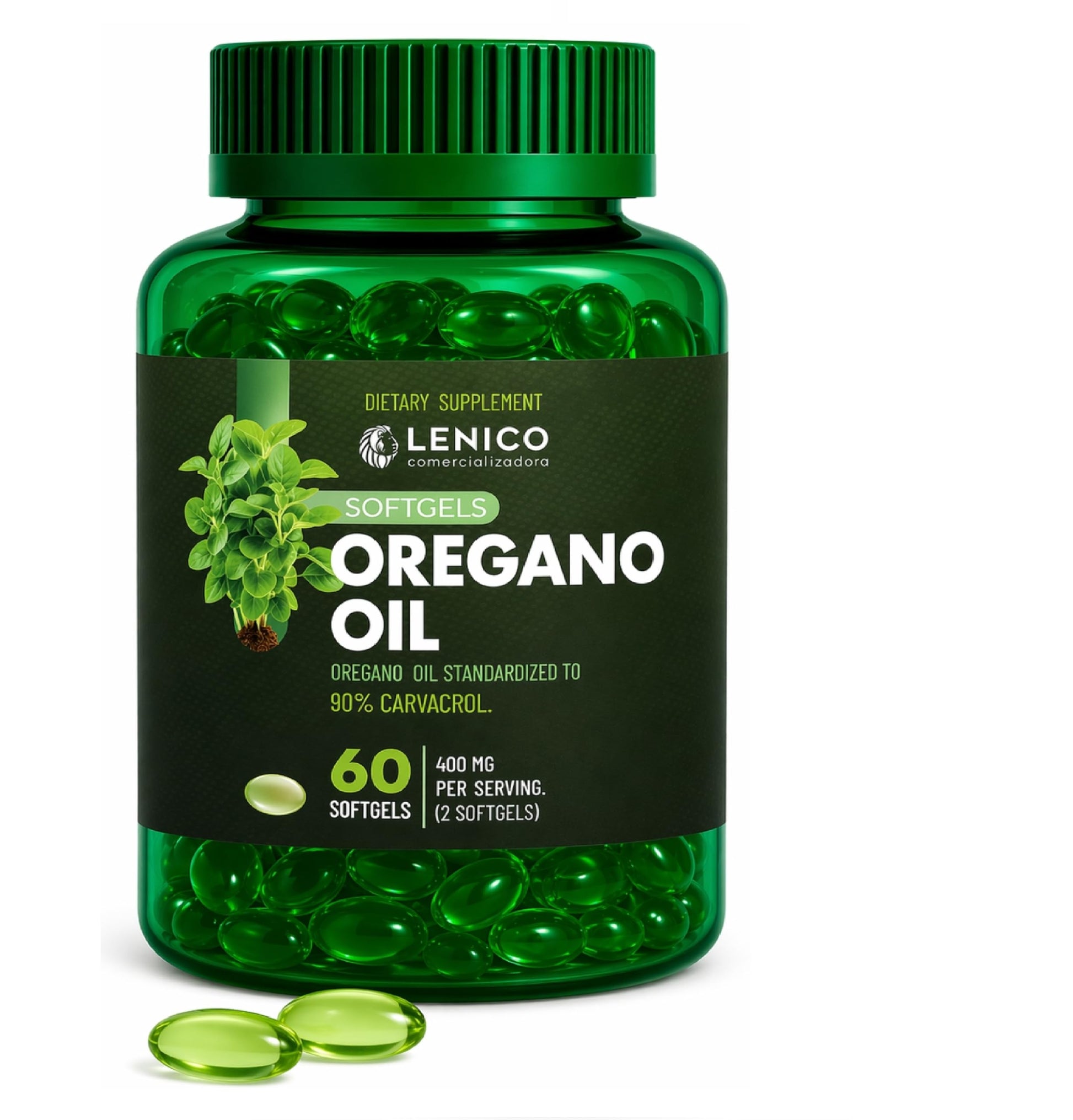 Lenico Comercializadora Oregano Oil Softgels 400 mg per Serving (60 Softgels)