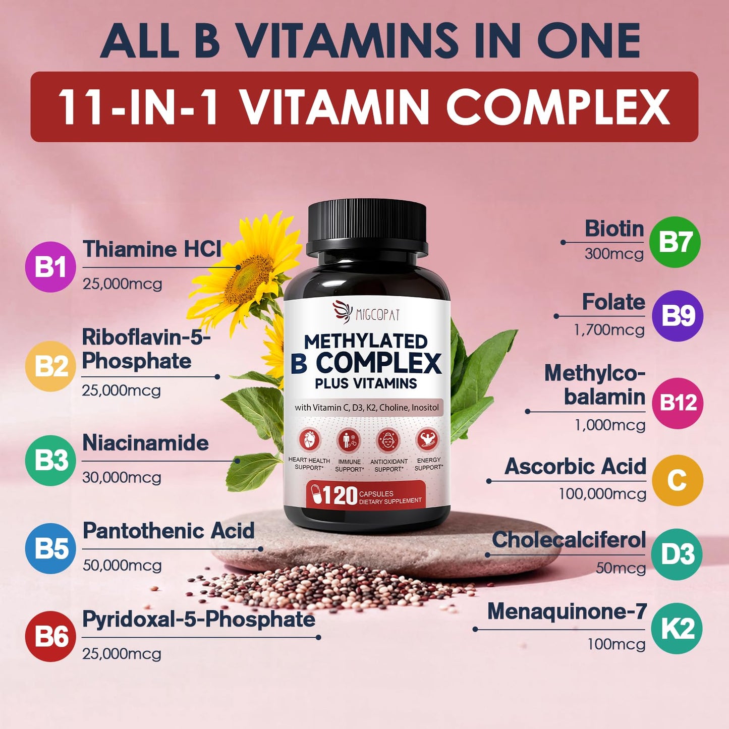 Migcopat 17-in-1 Methylated B Complex Capsules, 240 Count