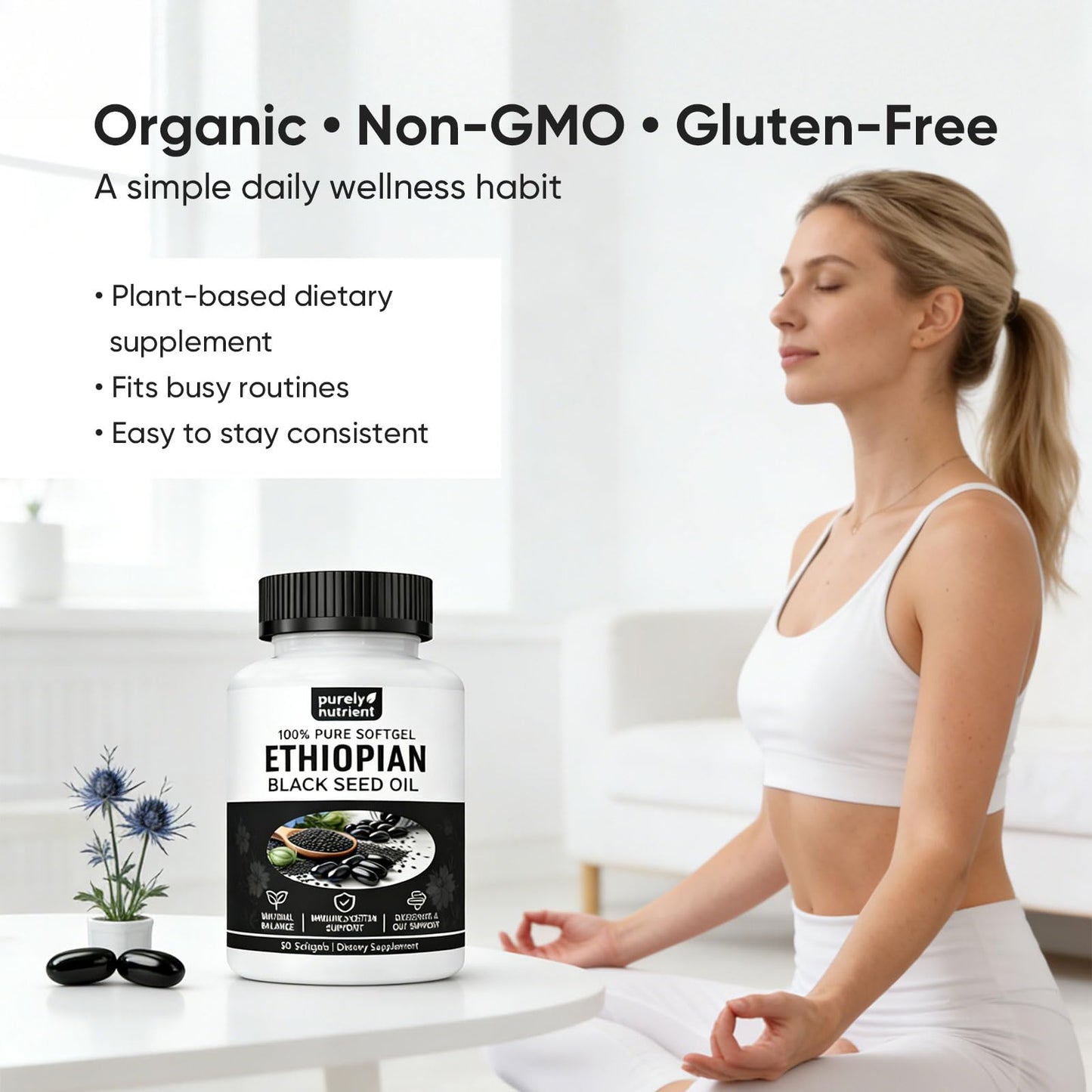 PURELYNUTRIENT Ethiopian Black Seed Oil Softgels, 60 Softgels