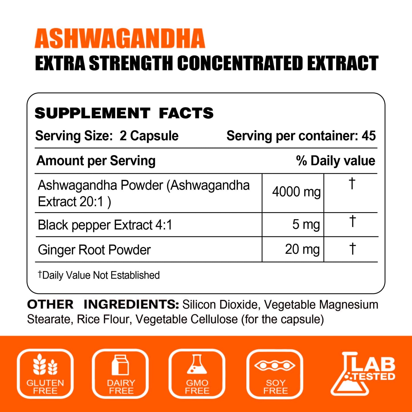 Nature4U Ashwagandha 4000mg Extra Strength Capsules, 90 Count