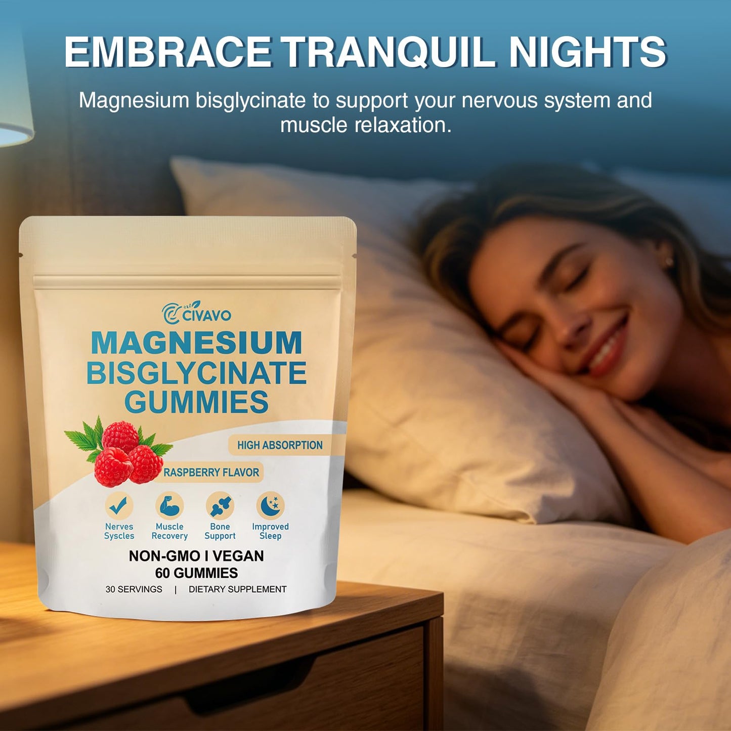 Civavo Magnesium Bisglycinate Gummies 400mg, 60 Count